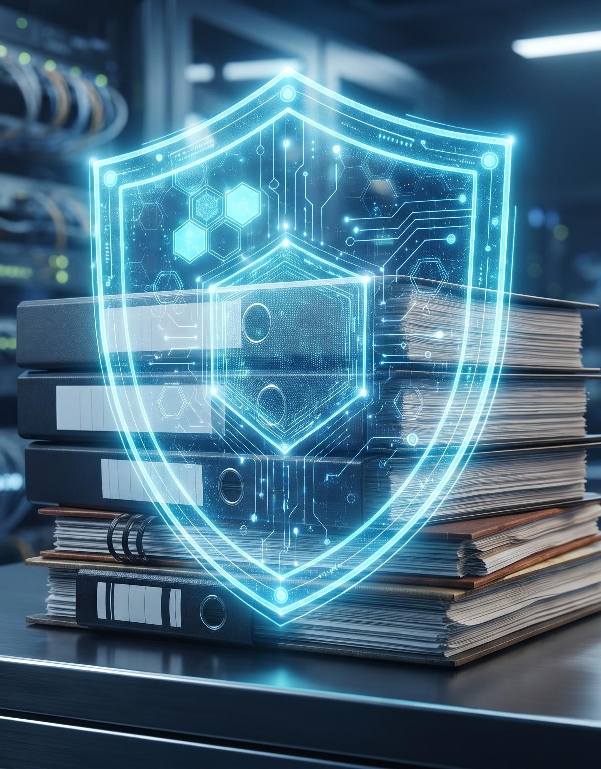 Gesetzestexte und digitale Compliance-Dashboards nebeneinander